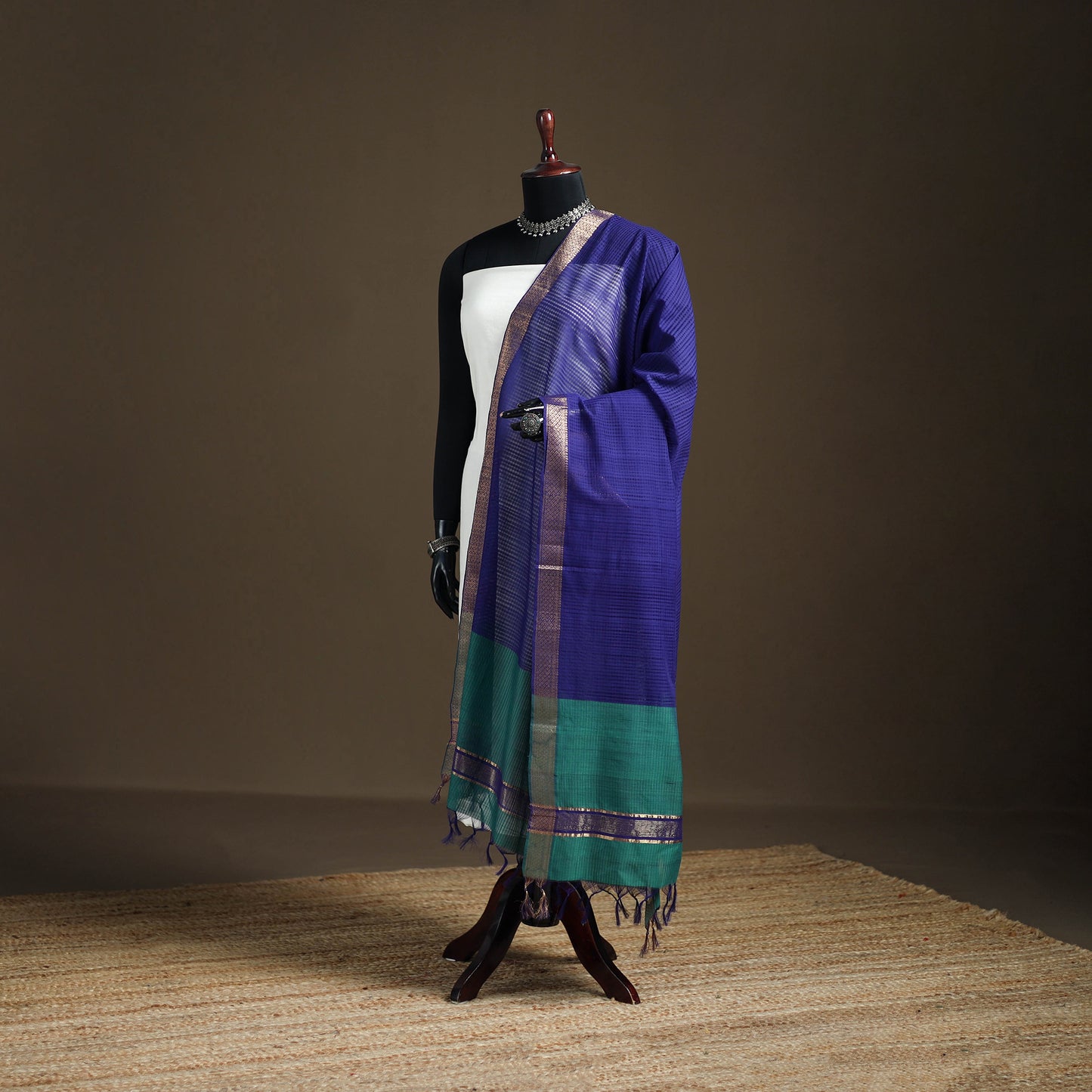 Pure Handloom Cotton Nizam Zari Border Mangalagiri Dupatta 52
