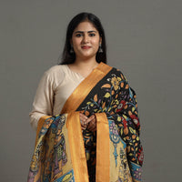 Black - Chanderi Silk Srikalahasti Handpainted Pen Kalamkari Dupatta 53