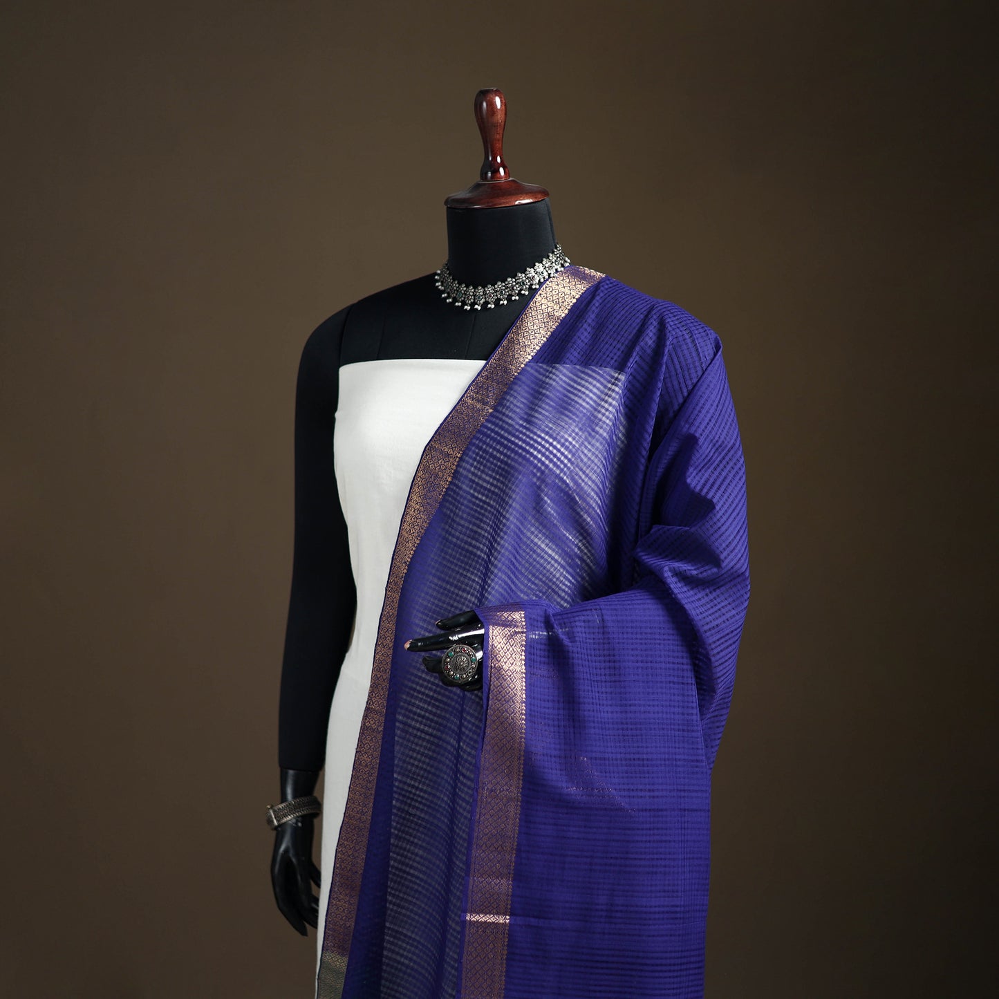 Pure Handloom Cotton Nizam Zari Border Mangalagiri Dupatta 52