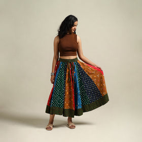 Multicolor - Bandhani Tie-Dye Patchwork Cotton Short Skirt 36