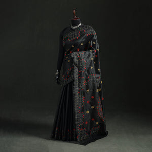Black - Hand Embroidered Silk Saree 16