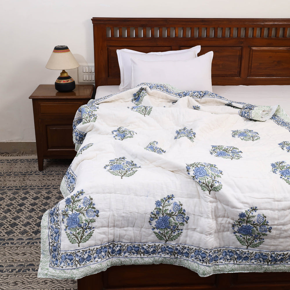 Single - Reversible Sanganeri Block Print Cotton Quilt 37