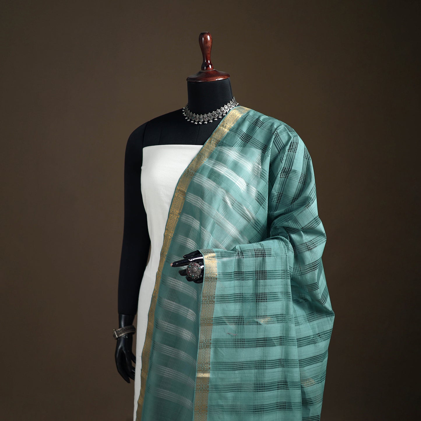 Pure Handloom Cotton Nizam Zari Border Mangalagiri Dupatta 53