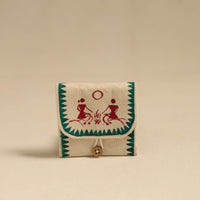 Green - Warli Handpainted Coin Pouch from Odisha 01