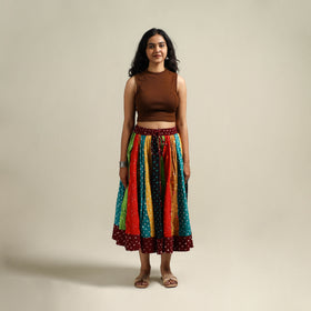 Multicolor - Bandhani Tie-Dye Patchwork Cotton Short Skirt 37
