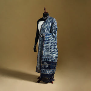Blue - Pipad Hand Block Print Natural Dyed Chanderi Silk Handloom Dupatta 49