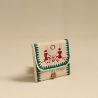 Green - Warli Handpainted Coin Pouch from Odisha 01