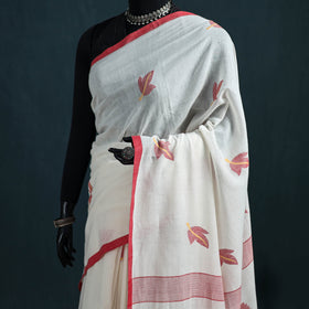 Handwoven Pure Cotton Phulia Jamdani Saree for Durga Puja 11