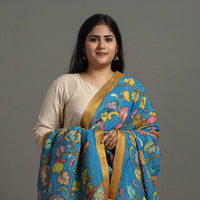 Blue - Chanderi Silk Srikalahasti Handpainted Pen Kalamkari Dupatta 55