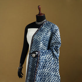 Blue - Pipad Hand Block Print Natural Dyed Chanderi Silk Handloom Dupatta 49