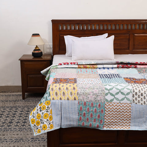 Multicolor - Single - Reversible Sanganeri Patchwork Cotton Quilt 39