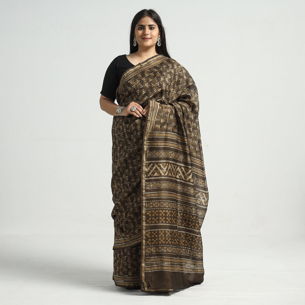 block printed silk saree