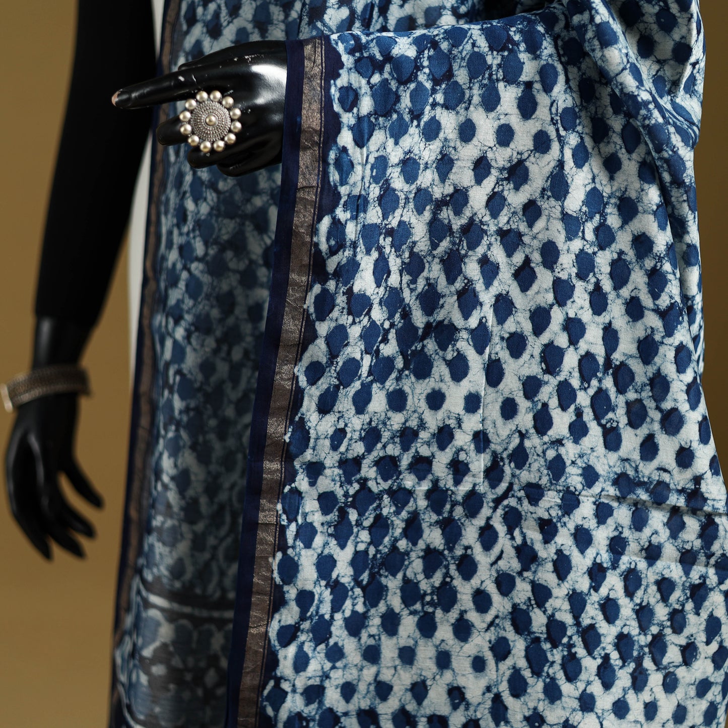 Blue - Pipad Hand Block Print Natural Dyed Chanderi Silk Handloom Dupatta 49
