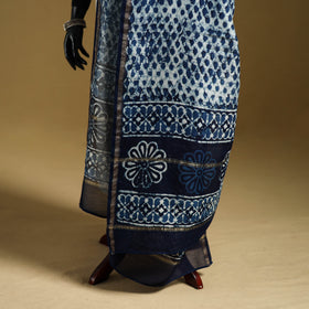 Blue - Pipad Hand Block Print Natural Dyed Chanderi Silk Handloom Dupatta 49