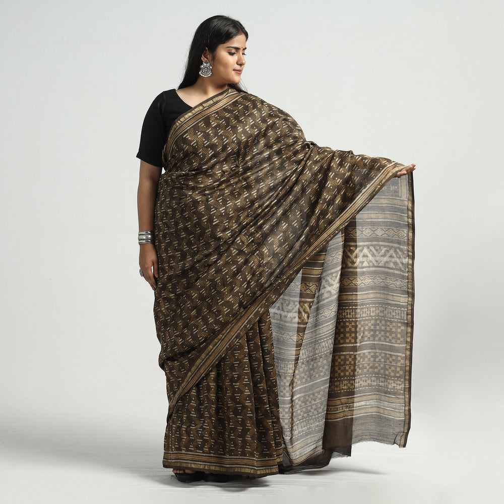 block printed silk saree