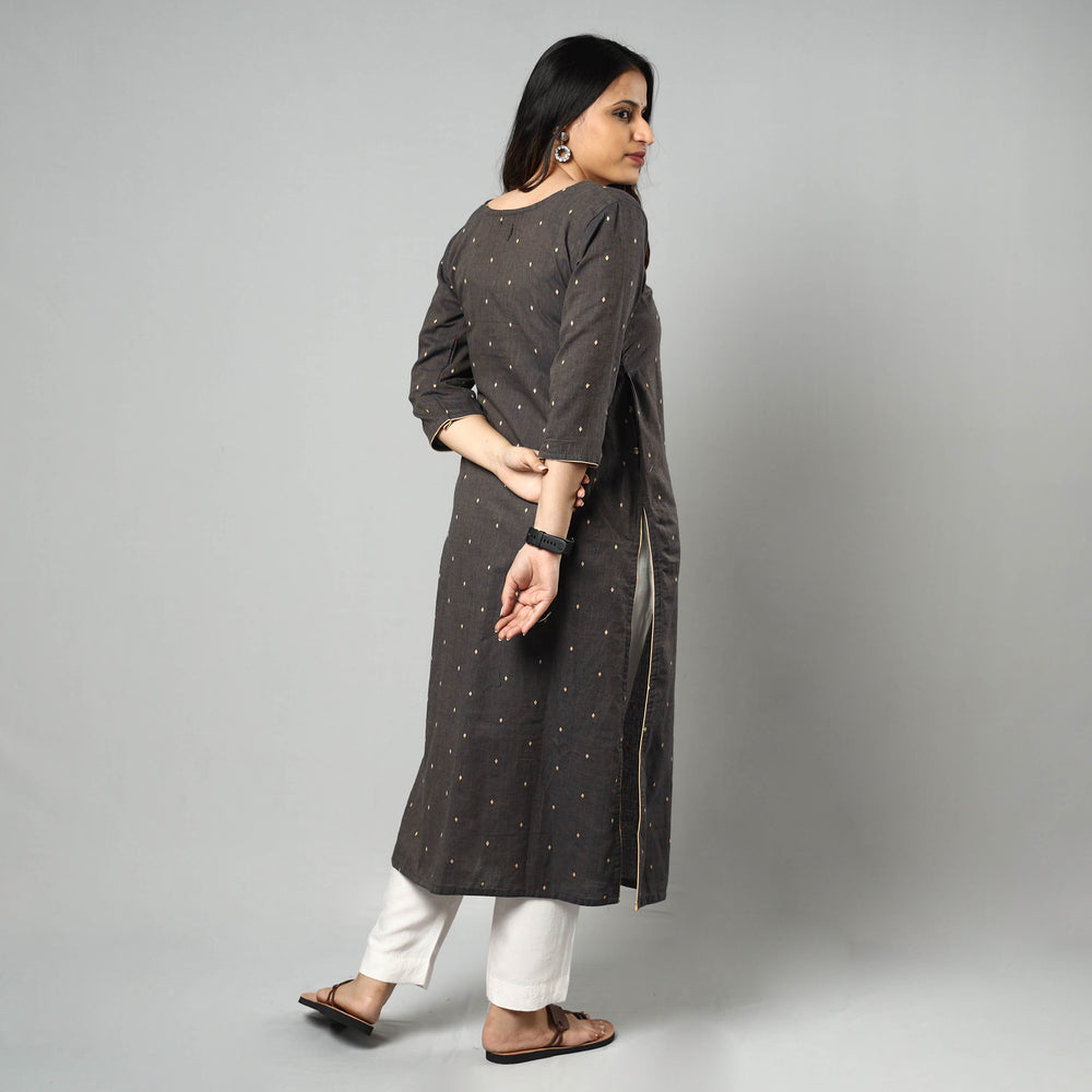 Brown - Jacquard Cotton Long Kurta