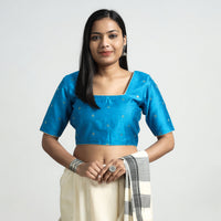 Aqua Blue - Polka Dot Zari Buti Viscose Silk Stitched Blouse