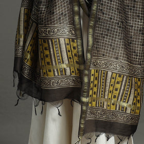 Brown - chanderi silk dabu bagru dupatta 07 - handcrafted