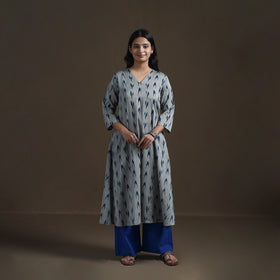 Cotton A-Line Pochampally Ikat Kurta for Women 04