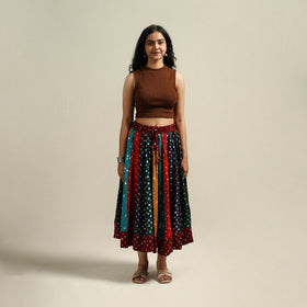 Multicolor - Bandhani Tie-Dye Patchwork Cotton Short Skirt 38