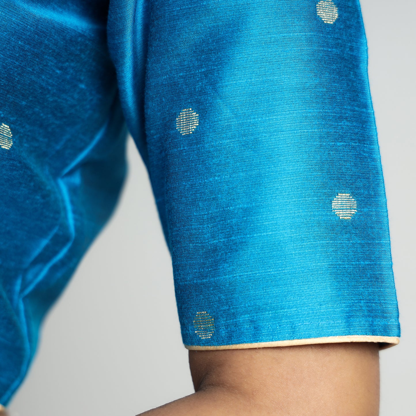 Aqua Blue - Polka Dot Zari Buti Viscose Silk Stitched Blouse