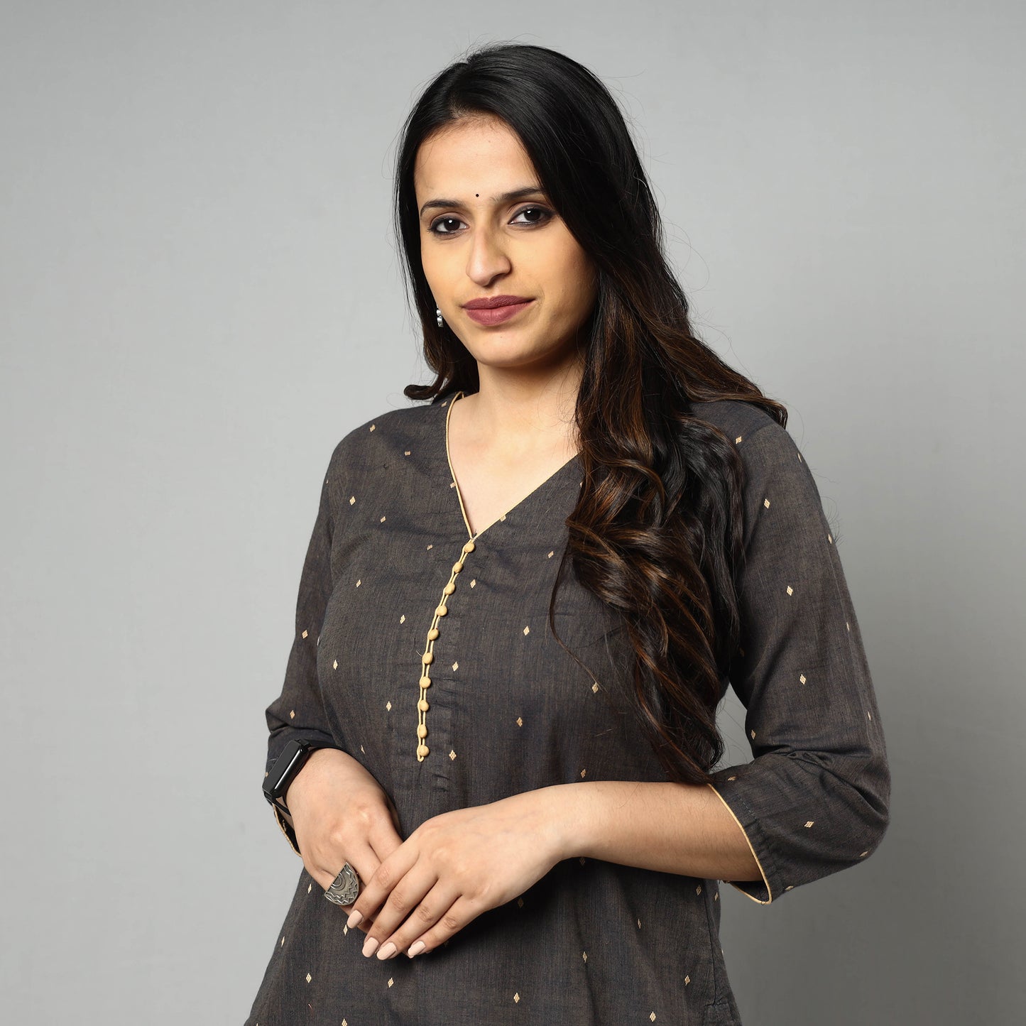 Brown - Jacquard Cotton Long Kurta