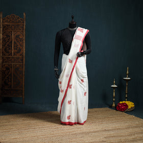 Handwoven Pure Cotton Phulia Jamdani Saree for Durga Puja 11