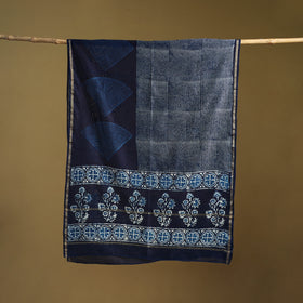 Blue - Pipad Hand Block Print Natural Dyed Chanderi Silk Handloom Dupatta 48
