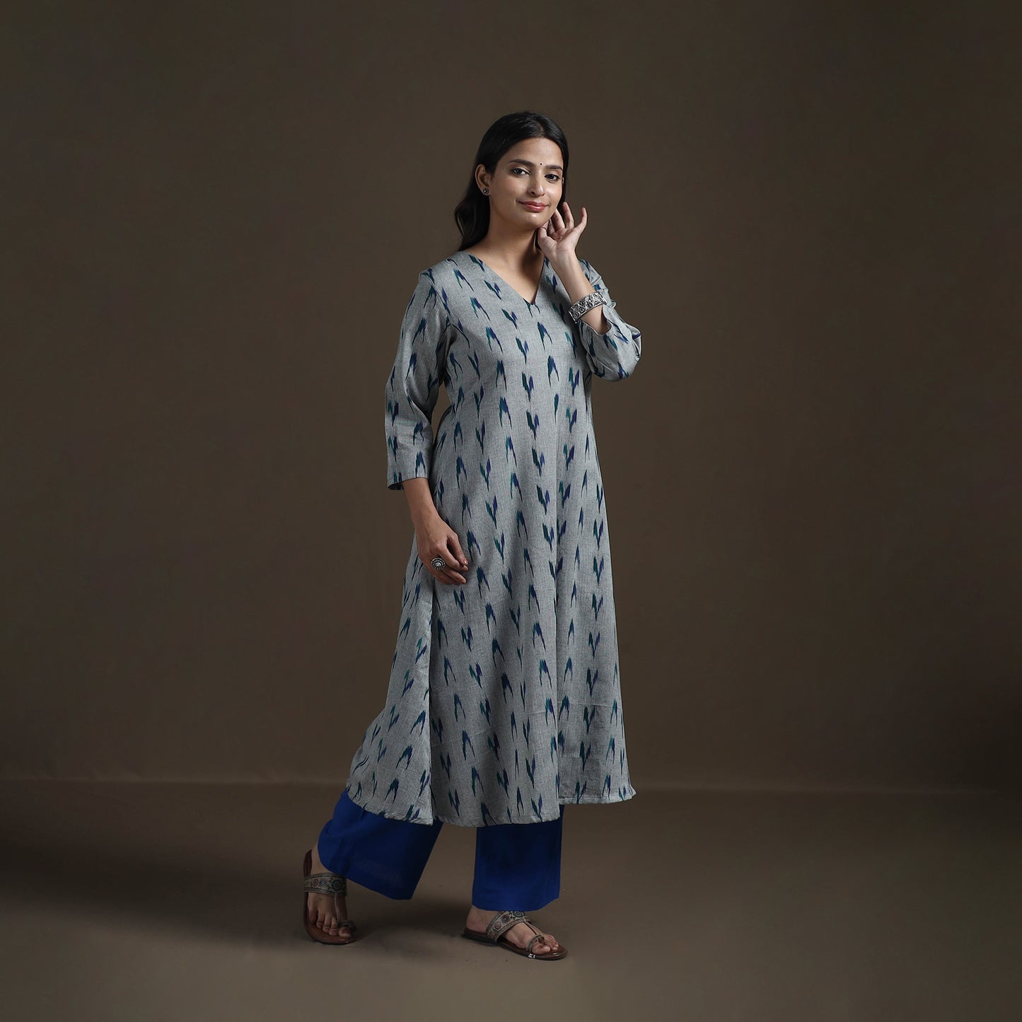 Cotton A-Line Pochampally Ikat Kurta for Women 04