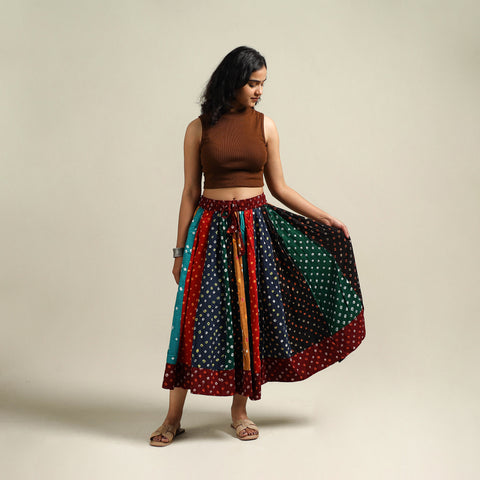 Multicolor - Bandhani Tie-Dye Patchwork Cotton Short Skirt 38