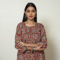 Red Block Print Cotton Pintuck Straight Kalamkari Kurta