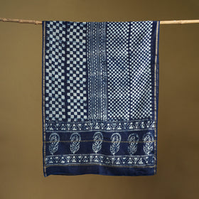Blue - Pipad Hand Block Print Natural Dyed Chanderi Silk Handloom Dupatta 46