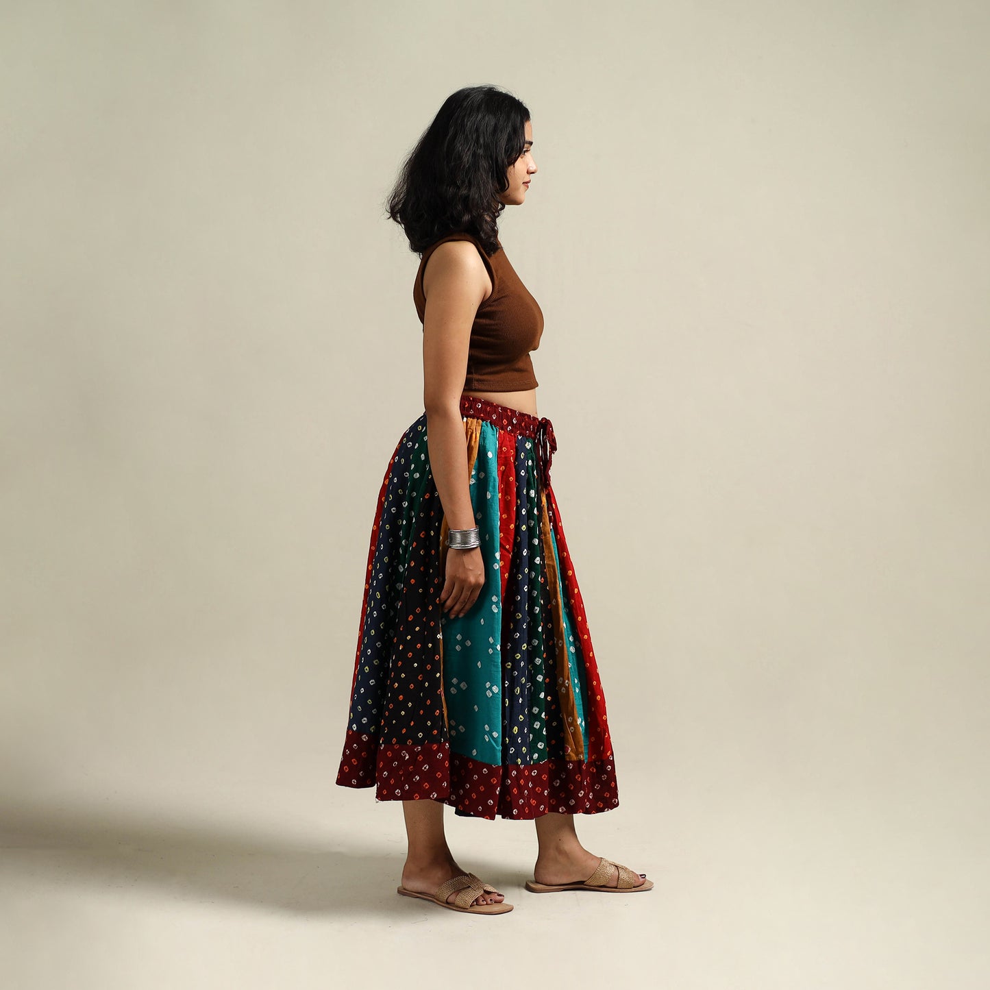 Multicolor - Bandhani Tie-Dye Patchwork Cotton Short Skirt 38