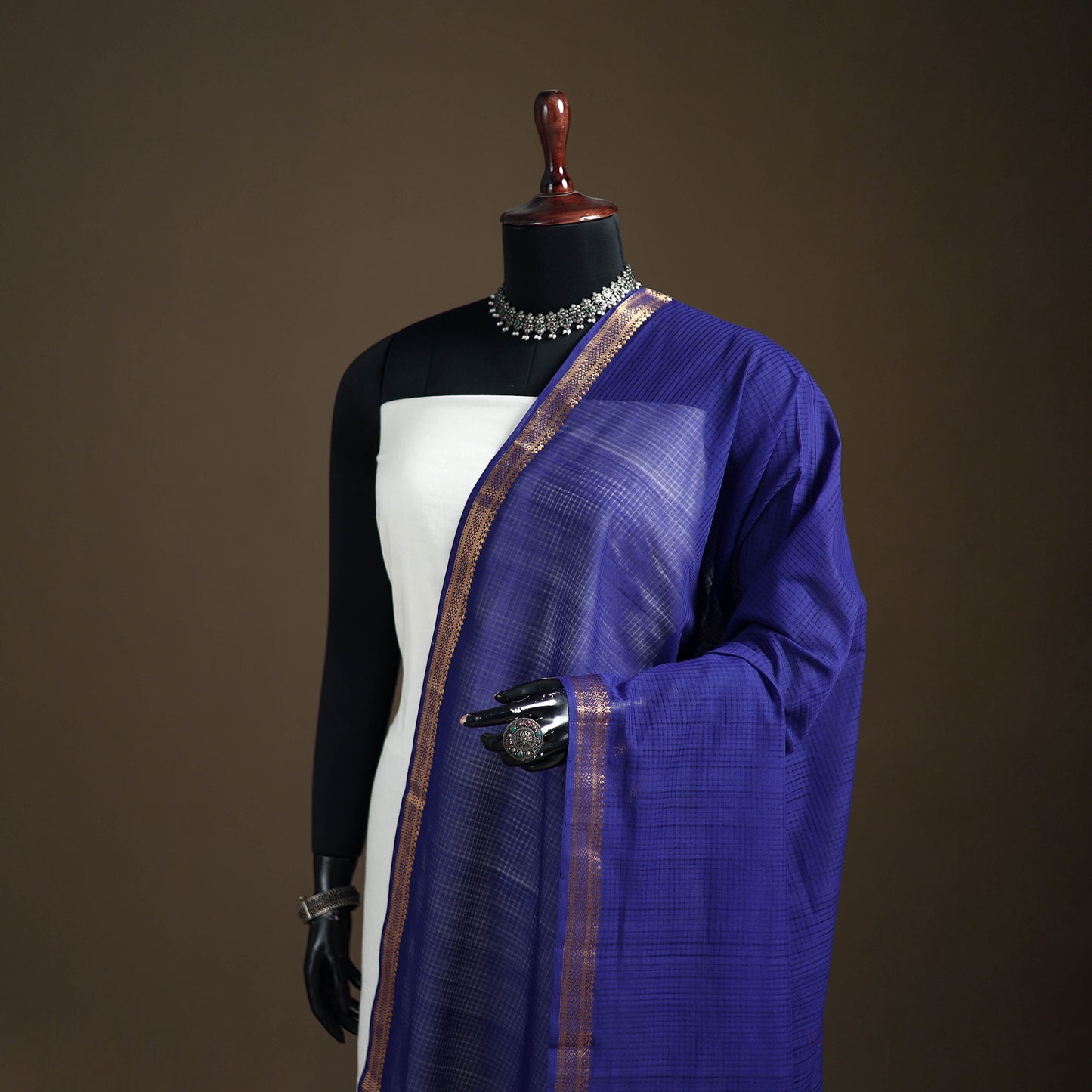 Pure Handloom Cotton Nizam Zari Border Mangalagiri Dupatta 55