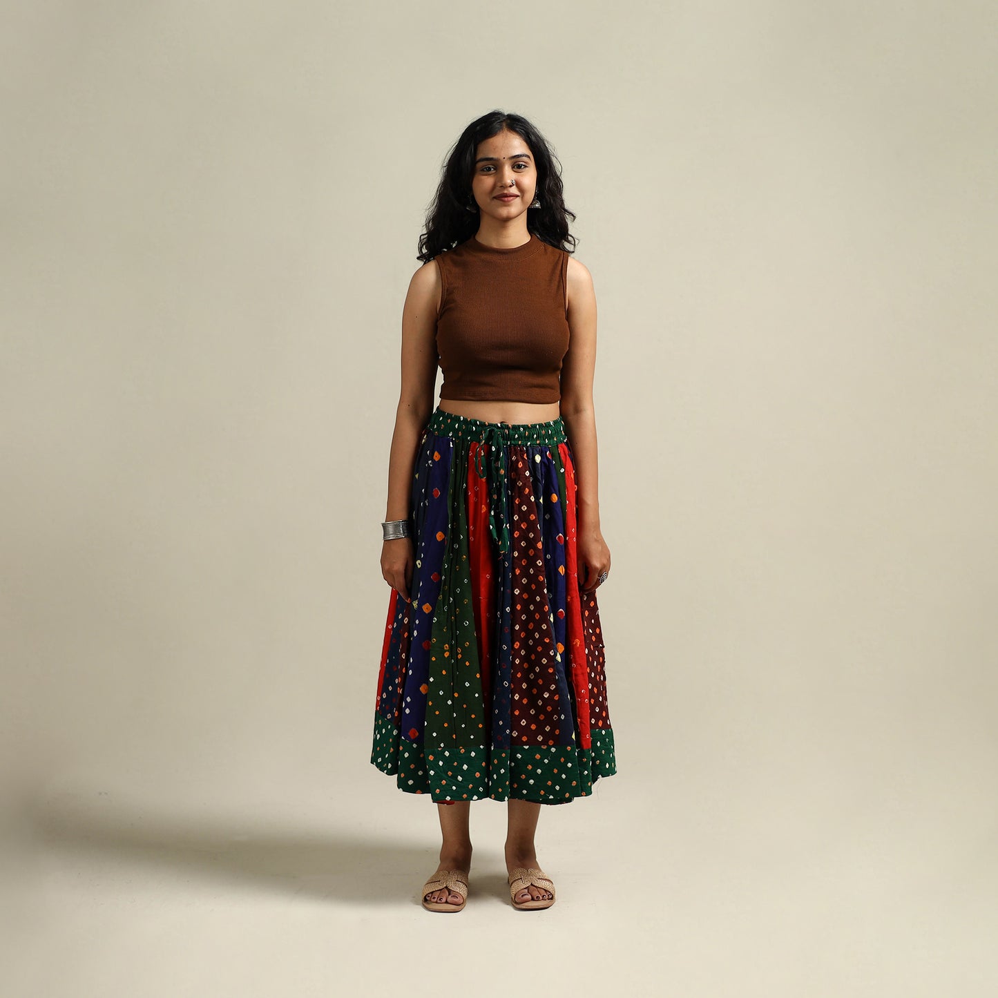 Multicolor - Bandhani Tie-Dye Patchwork Cotton Short Skirt 39