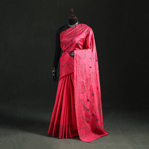 Pink - Hand Embroidered Silk Saree 18