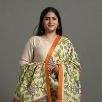 Beige - Chanderi Silk Srikalahasti Handpainted Pen Kalamkari Dupatta 58