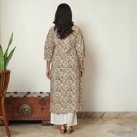 Pedana Kalamkari Block Print Cotton Pintuck Straight Kurta For Women