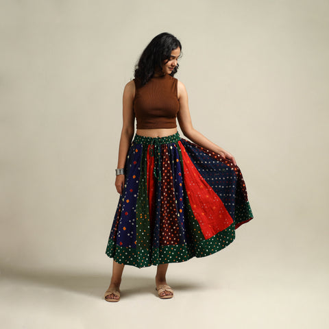 Multicolor - Bandhani Tie-Dye Patchwork Cotton Short Skirt 39