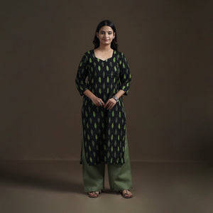 Green - Pochampally Ikat Cotton Straight Kurta for Women 20