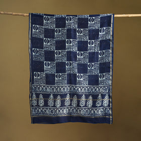 Blue - Pipad Hand Block Print Natural Dyed Chanderi Silk Handloom Dupatta 42
