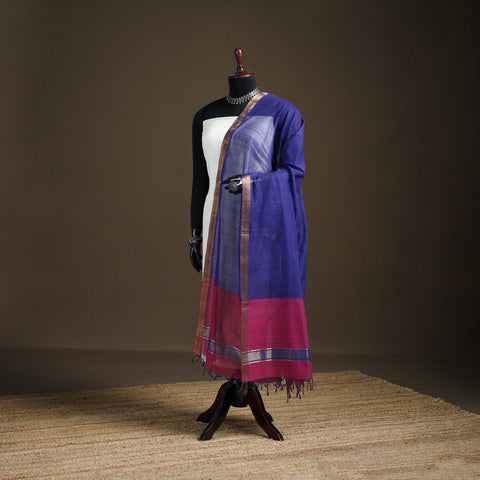 Blue - Pure Handloom Cotton Nizam Zari Border Mangalagiri Dupatta 56