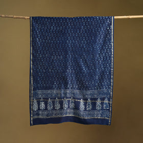 Blue - Pipad Hand Block Print Natural Dyed Chanderi Silk Handloom Dupatta 41