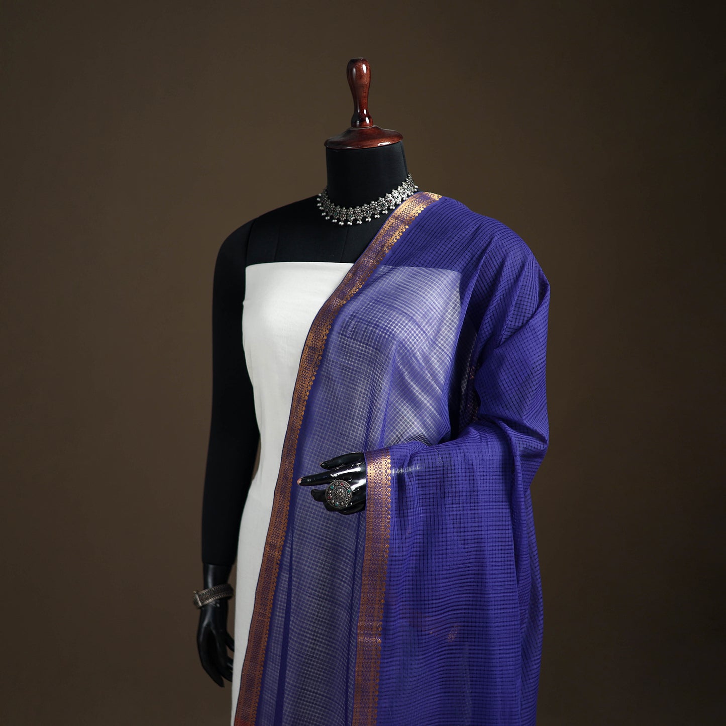 Pure Handloom Cotton Nizam Zari Border Mangalagiri Dupatta 56