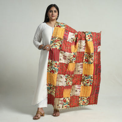 Multicolor - Bengal Kantha Embroidery Patchwork Reversible Silk Dupatta 81