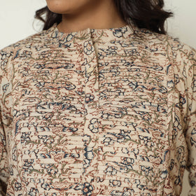 Pedana Kalamkari Block Print Cotton Pintuck Straight Kurta For Women