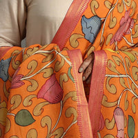 Orange - Chanderi Silk Srikalahasti Handpainted Pen Kalamkari Dupatta 59