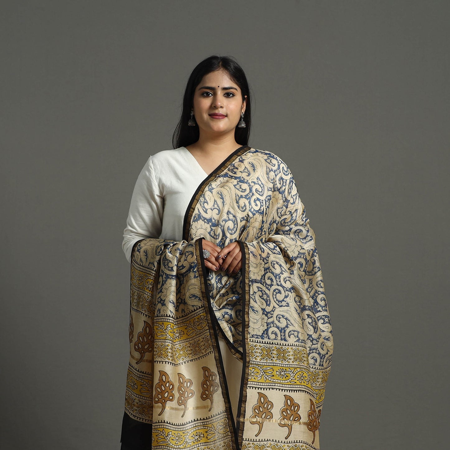 Blue - chanderi silk bagru dupatta 10 - handcrafted