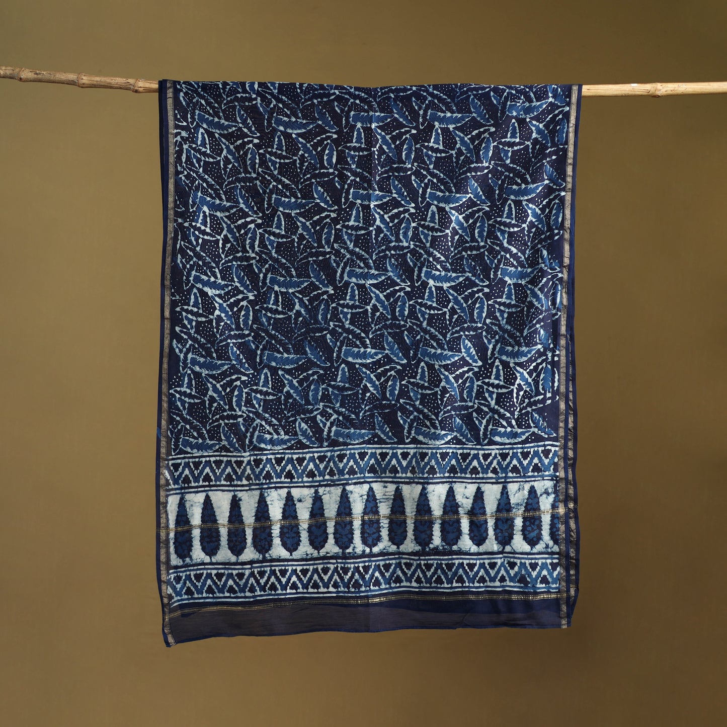 Blue - Pipad Hand Block Print Natural Dyed Chanderi Silk Handloom Dupatta 40