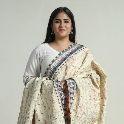 Multicolor - Bengal Kantha Embroidery Patchwork Reversible Silk Dupatta 81